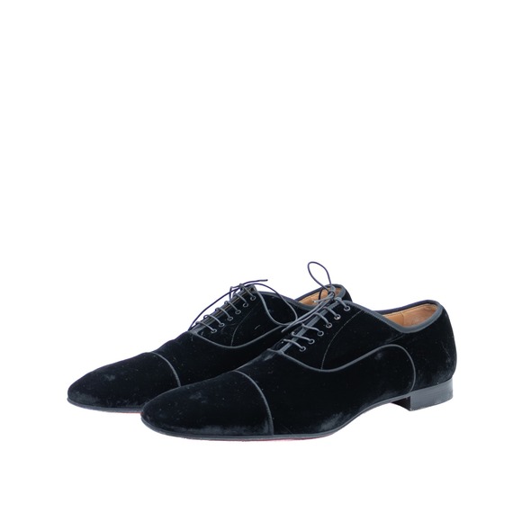 Christian Louboutin Black Velvet Cap-Toe Oxford Shoes - Size EU 47/ US 14